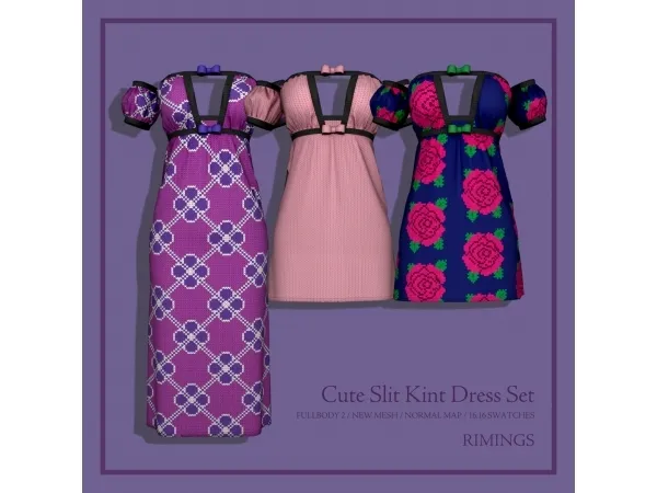 Alpha [RIMINGS] Cute Slit Kint Dress Set - The Sims 4 Custom Content