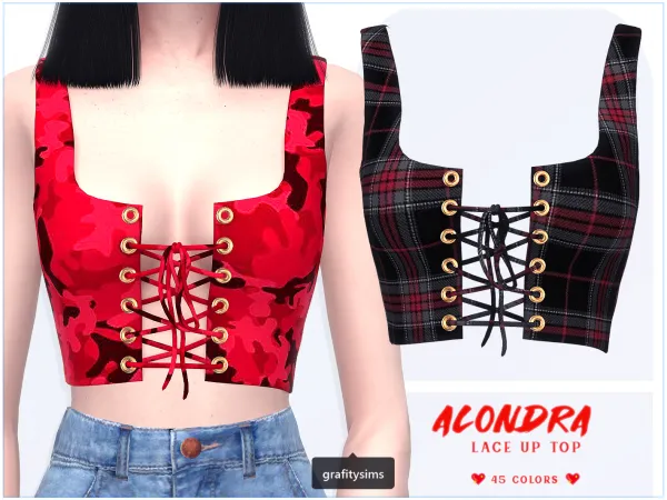 Alpha Alondra Lace Up Top by grafity-cc - The Sims 4 Custom Content