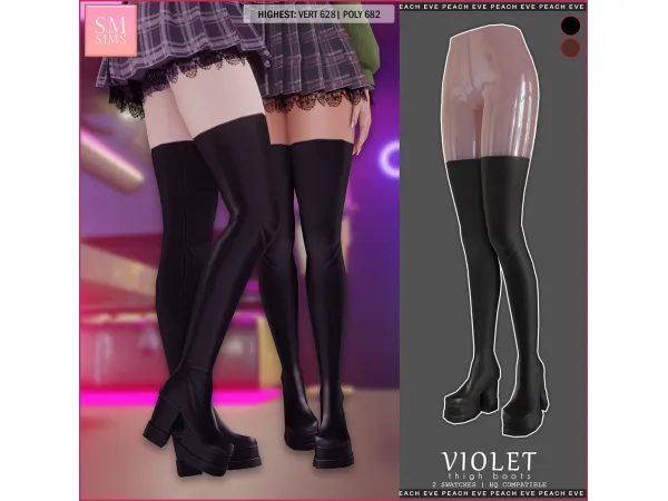 Mix Violet Thigh Boots by smsims - The Sims 4 Custom Content