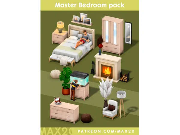 Maxis Match Master bedroom pack by simsfinds - The Sims 4 Custom Content