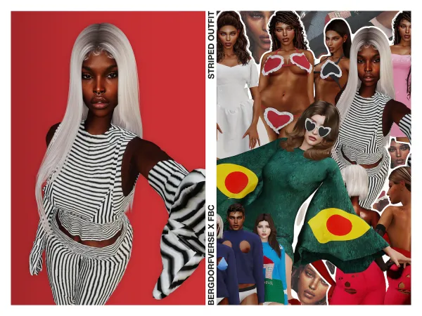 Alpha Striped Outfit Fashion Brand Company (Official Collaboration) by bergdorfsims - The Sims 4 Custom Content