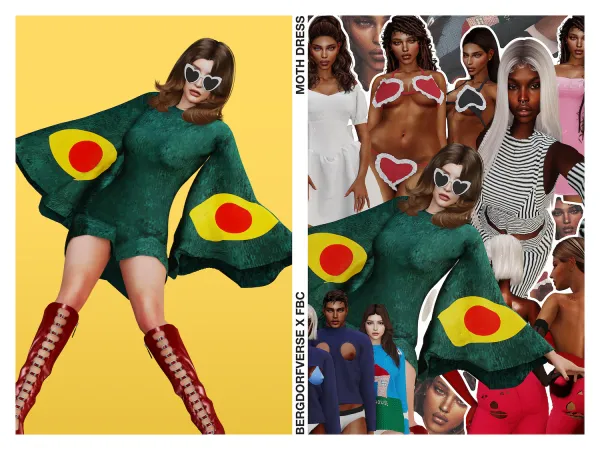 Alpha Moth Dress Fashion Brand Company (Official Collaboration) by bergdorfsims - The Sims 4 Custom Content