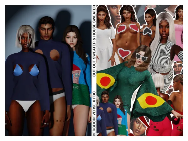 Alpha Cut Out Sweater House Sweater Fashion Brand Company (Official Collaboration) by bergdorfsims - The Sims 4 Custom Content