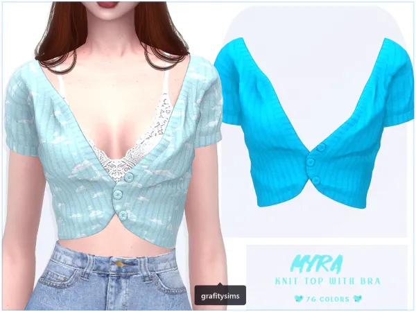 Alpha Myra Knit Top with lace bra by grafity-cc - The Sims 4 Custom Content