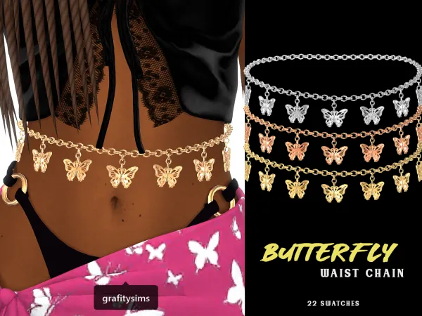 Alpha Butterfly Waist Chain by grafity-cc - The Sims 4 Custom Content