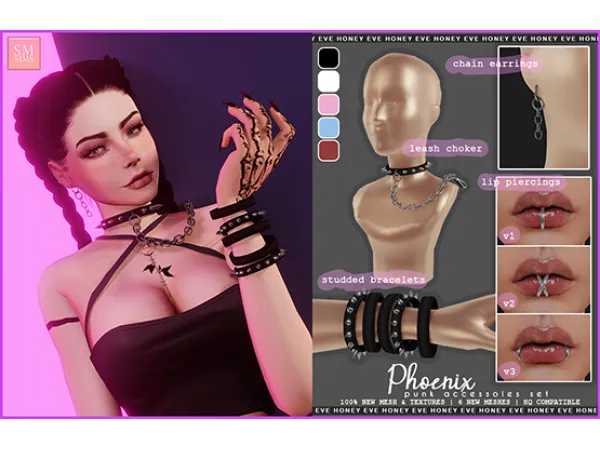 Alpha Phoenix Punk Accessories Set by smsims - The Sims 4 Custom Content