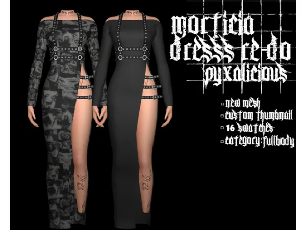 Alpha morticia dress by PYX - The Sims 4 Custom Content