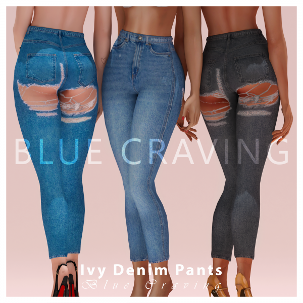 Alpha Blue Craving Ivy Denim Pants by bluecraving - The Sims 4 Custom Content