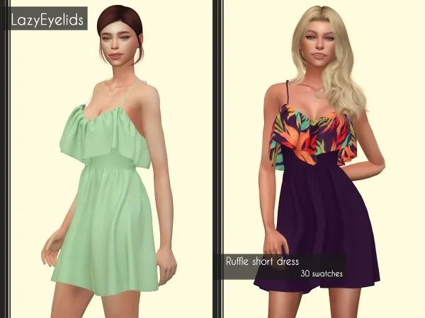 Alpha Ruffle short dress by lazyeyelids - The Sims 4 Custom Content