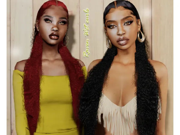 Alpha Raven Wet Curly hair by XxBlacksims - The Sims 4 Custom Content