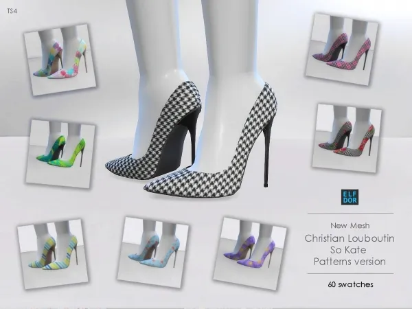 Maxis Match Christian Louboutin So Kate Matte Patterns Version by elfdor - The Sims 4 Custom Content