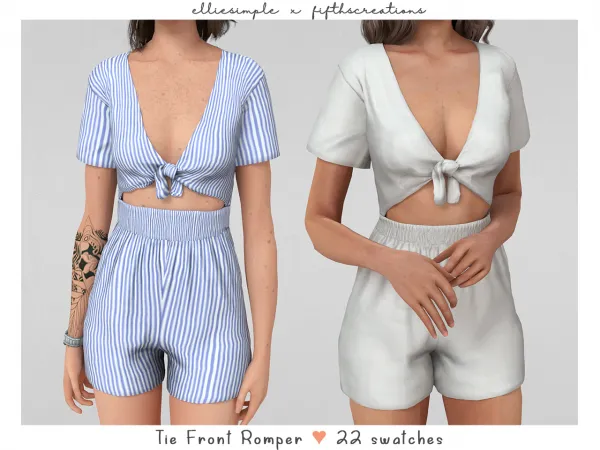 Alpha elliesimple x fifthscreations tie front romper (summer collection 2022) by elliesimple - The Sims 4 Custom Content