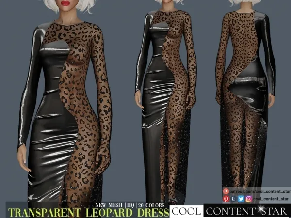 Alpha Transparent Side Leopard Dress cool_content_star - The Sims 4 Custom Content