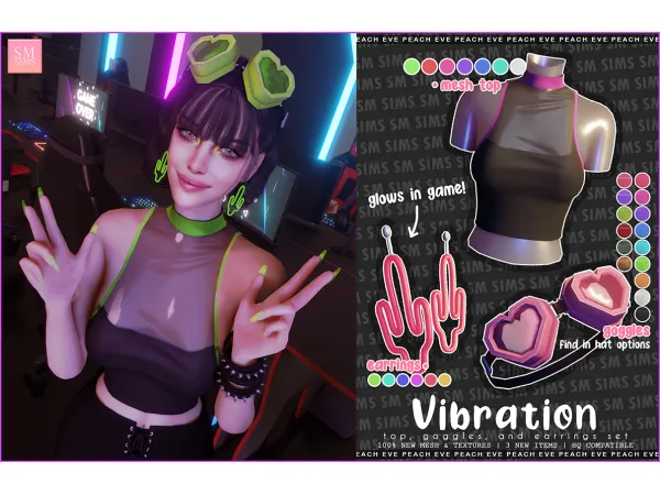 Alpha Vibration Top, Goggles, and Earrings Set by smsims - The Sims 4 custom content