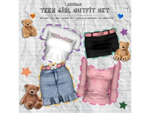 Alpha [RIMINGS] Teen Girl Outfit Set by simsfinds - The Sims 4 Custom Content