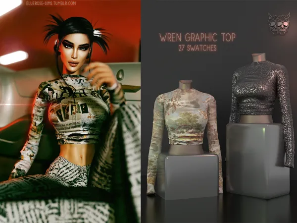 Alpha Wren Graphic Top BRsims by bluerose-sims - The Sims 4 custom content