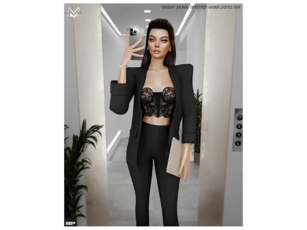 Alpha Blazer Jacket and High Waist Pants Set by simsfinds - The Sims 4 Custom Content
