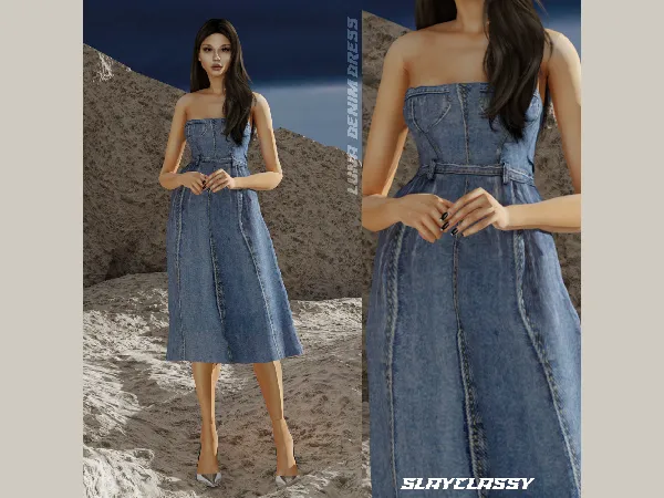 Alpha SC143 LUNA DENIM DRESS by slayclassy - The Sims 4 Custom Content