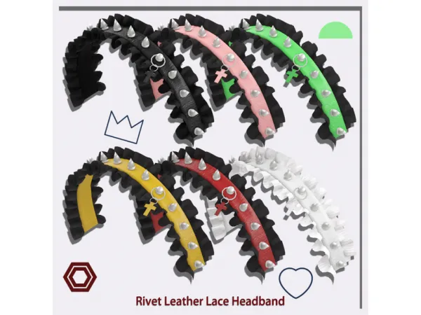 Alpha Rivet Leather Lace Headband by simsfinds - The Sims 4 Custom Content