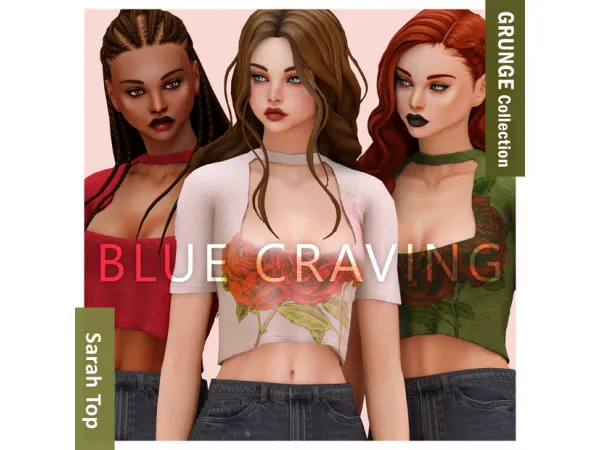 Alpha Blue Craving Grunge Sarah Top by bluecraving - The Sims 4 Custom Content