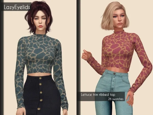 Alpha Lettuce trim ribbed top - The Sims 4 Custom Content