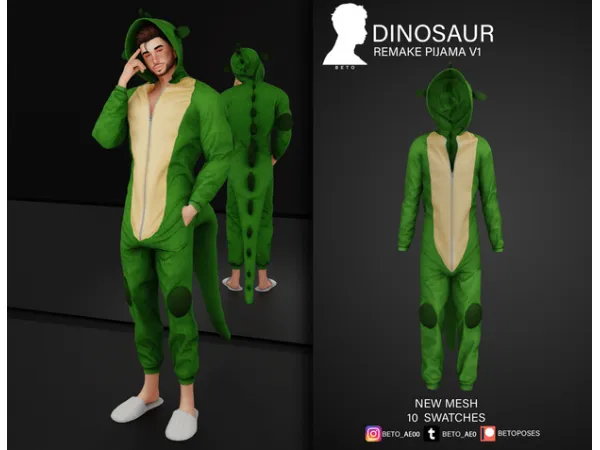 Alpha Dinosaur (Pijama V1 Remake) by simsfinds - The Sims 4 Custom Content