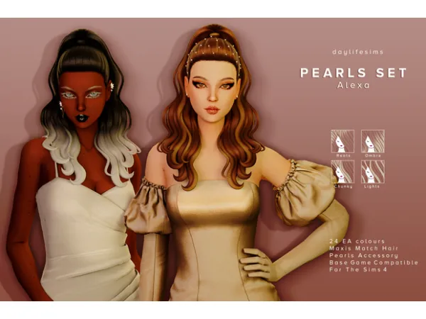 Maxis Match PEARLS HAIR SET Alexa by simsfinds - The Sims 4 Custom Content