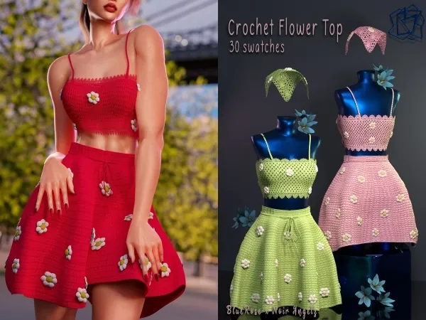 Alpha Crochet Flower Top BRsims by bluerose-sims - The Sims 4 custom content