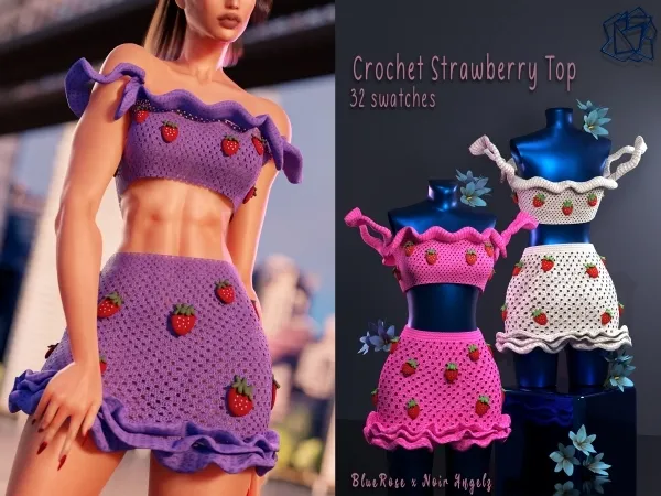 Alpha Crohet Strawberry Top BRsims by bluerose-sims - The Sims 4 Custom Content