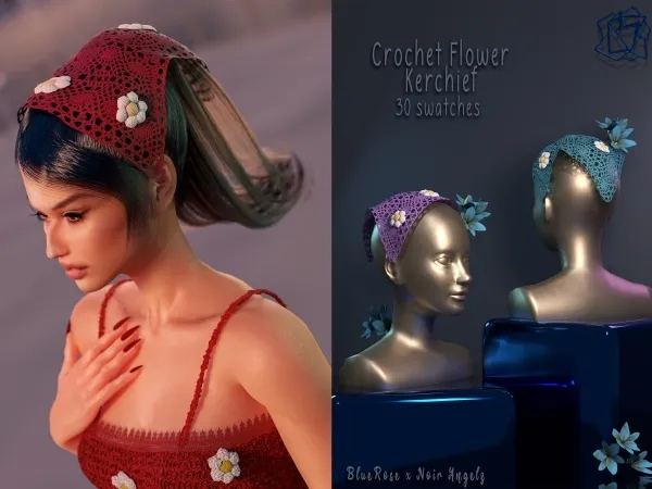 Alpha Crochet Flower Kerchief BRsims by bluerose-sims - The Sims 4 custom content
