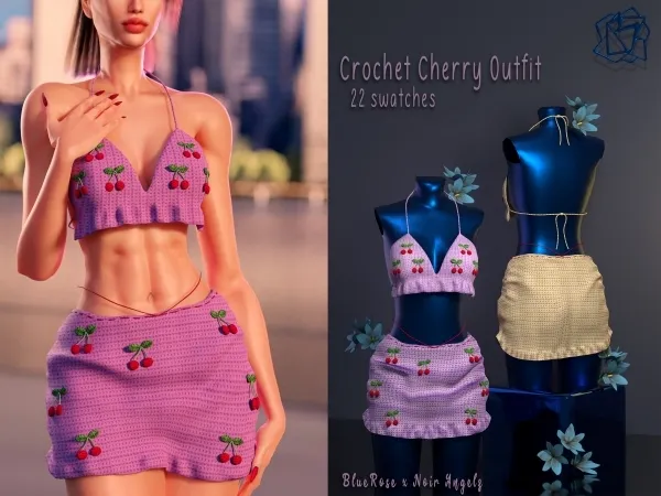 Alpha Crohet Cherry Outfit BRsims by bluerose-sims - The Sims 4 Custom Content