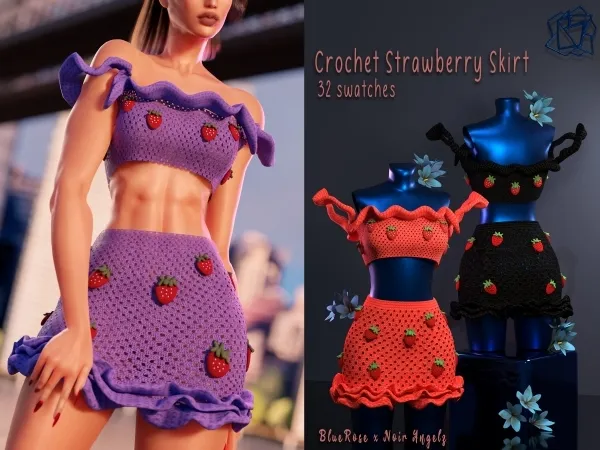 Alpha Crohet Strawberry Skirt BRsims by bluerose-sims - The Sims 4 Custom Content