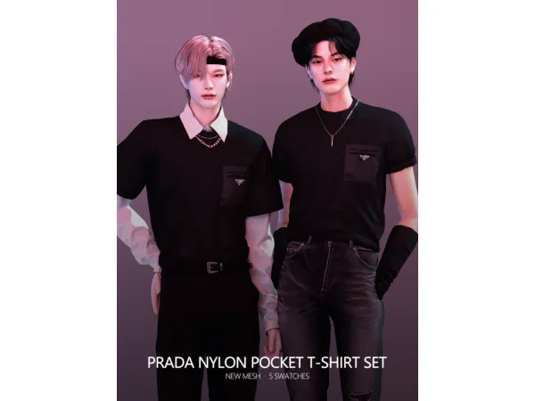 Alpha PRADA Nylon Pocket T Shirt Set by simsfinds - The Sims 4 Custom Content