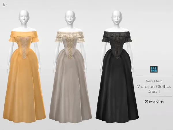 Maxis Match Victorian Clothes Set Dress 1 by elfdor - The Sims 4 Custom Content