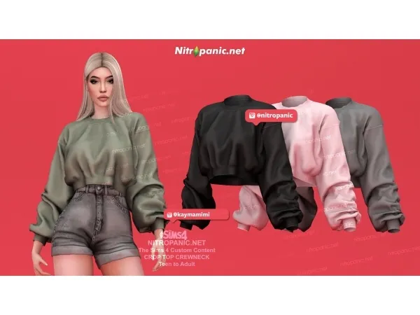 Alpha CROPTOP CREWNECK by nitropanic - The Sims 4 Custom Content