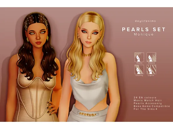 Maxis Match PEARLS HAIR SET Monique by Daylife Sims - The Sims 4 Custom Content