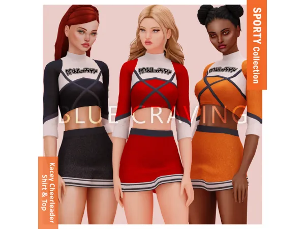 Alpha Blue Craving Kacey Cheerleader Set by bluecraving - The Sims 4 Custom Content