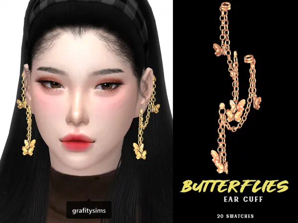 Alpha Butterflies Ear Cuff by grafity-cc - The Sims 4 Custom Content