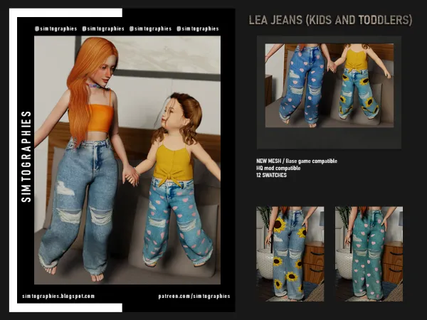 Alpha Lea Jeans (Kids and Toddlers) by simtographies - The Sims 4 Custom Content