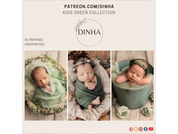 Alpha Kids Green Collection Big Canva Paintings - The Sims 4 Custom Content