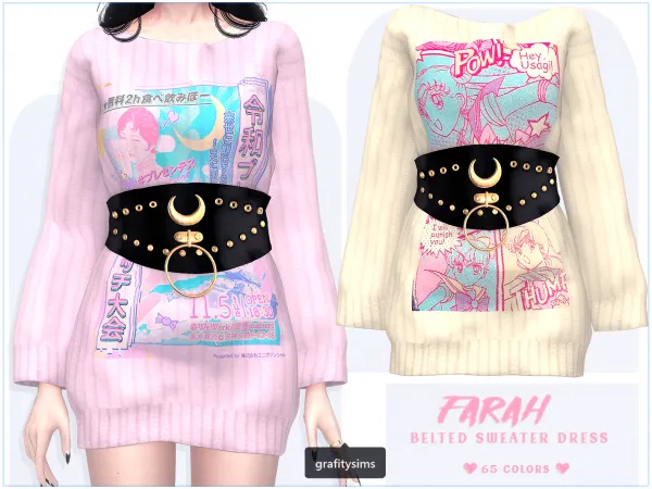 Alpha Farah Belted Sweater Dress Remake by grafity-cc - The Sims 4 Custom Content