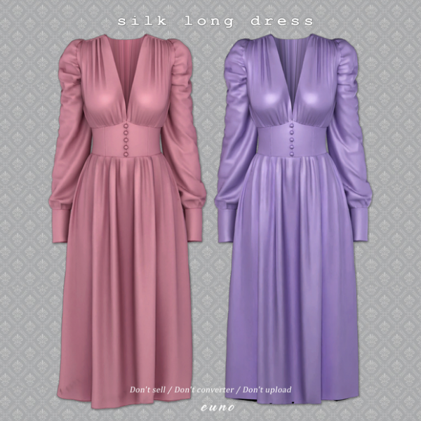 Alpha silk long dress by euno - The Sims 4 Custom Content