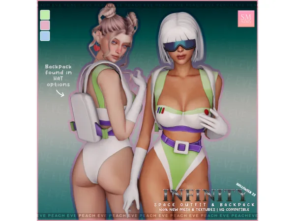 Alpha PEACH Infinity Space Outfit Backpack by SM Sims - The Sims 4 Custom Content