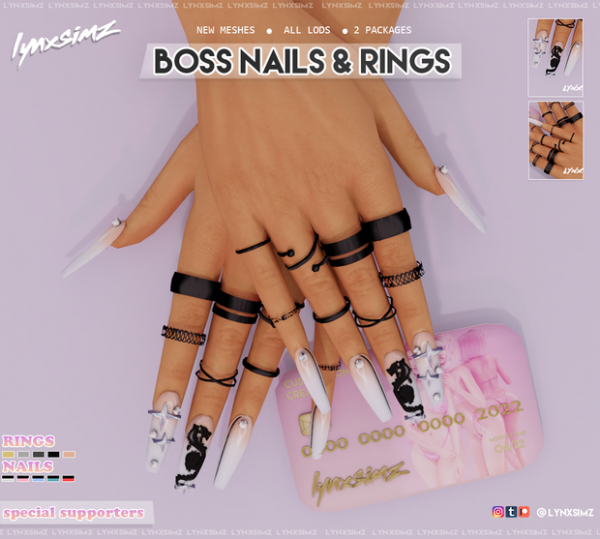Alpha Boss Nails Rings by lynxsimz - The Sims 4 Custom Content