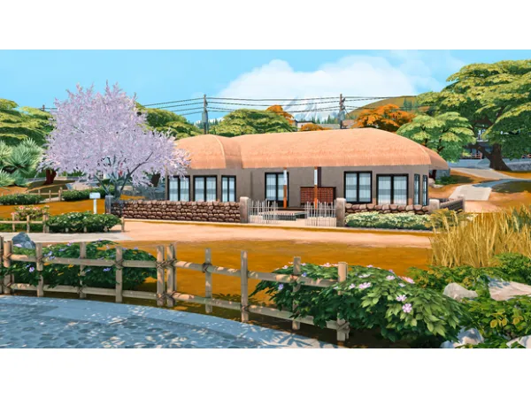 Maxis Match Thatched house (Updated) by simsfinds - The Sims 4 Custom Content