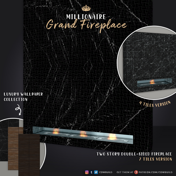 Alpha Millionaire Grand Fireplace by cowbuild - The Sims 4 Custom Content