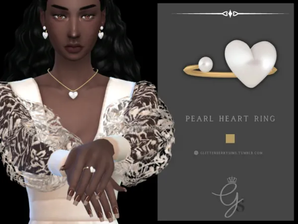 Alpha Pearl Heart Ring by Glitterberry Sims - The Sims 4 Custom Content