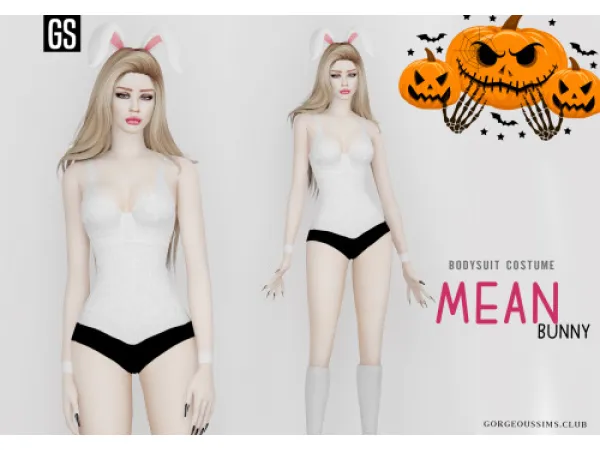 Alpha Mean Bunny Bodysuit Costume by simsfinds - The Sims 4 Custom Content