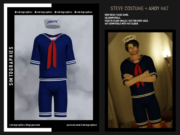 Mix Steve Costume and Ahoy Hat by simtographies - The Sims 4 Custom Content