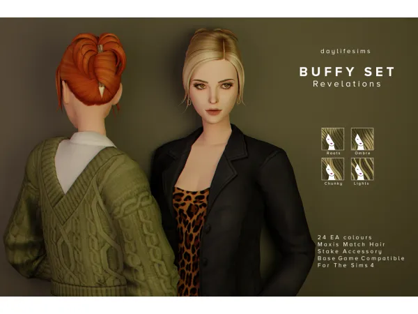 Maxis Match BUFFY HAIR SET Revelations by simsfinds - The Sims 4 Custom Content